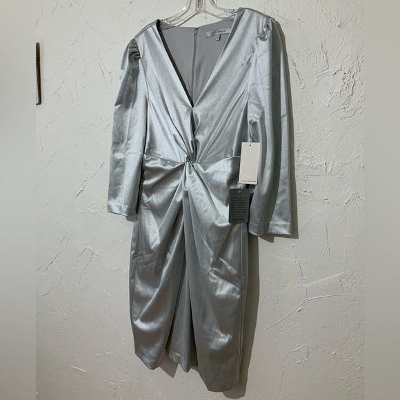 Julia Jordan Women’s Elegant Knotted Velour Sheath Silver Dress Sz 12/ Large - Picture 7 of 11